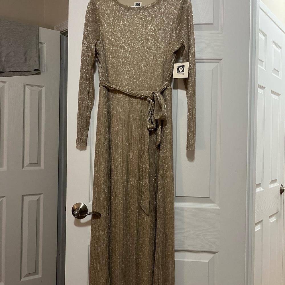 NWT- Anne Klein Shimmering Gold Long Sleeve Dress